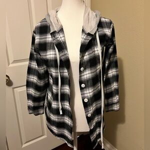 SHEIN black/white button up flannel hoodie